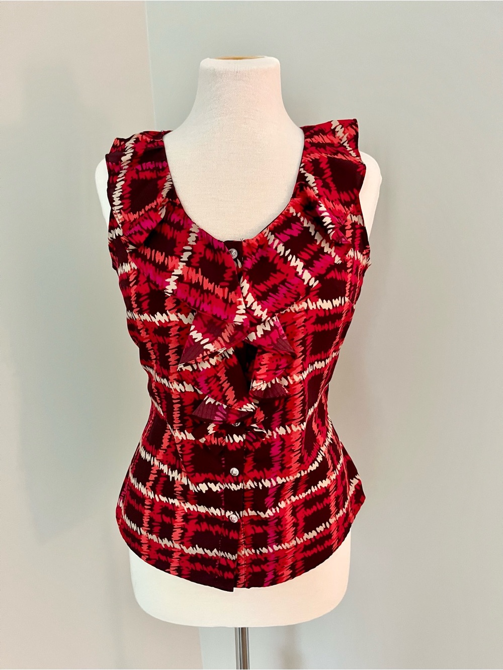 Banana Republic Sleeveless Red Ruffle Front Women's Top, S